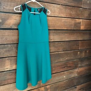 Emerald green dress with black lace NWOT